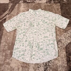 CRIQUET Short Sleeve Button Down Shirt Mens Large White Golf Print Casual